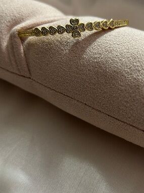 Clover and Heart Pavé Bangle 14k Gold Plated Bracelet NEW